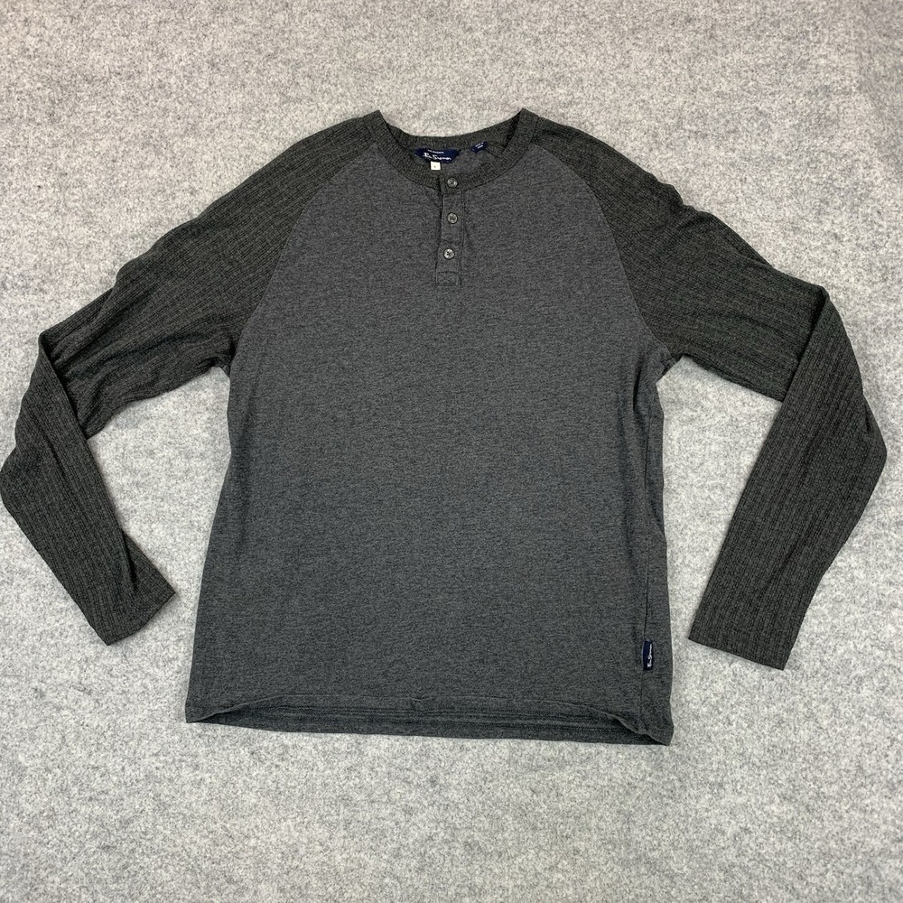 Ben Sherman Henley Shirt Size Large Gray The Original Long Sleeve Cotton